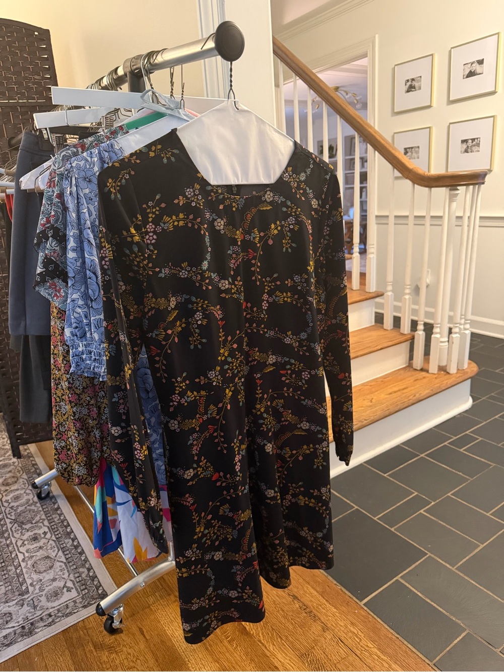 LOFT Black Long-Sleeve Floral Dress